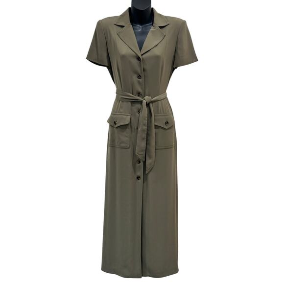 Vintage David Warren Safari Button Down Midi Dress - Picture 1 of 7